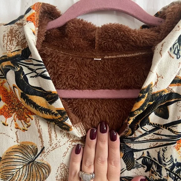 Floral Hooded Women's Coat - Picture 7 of 12